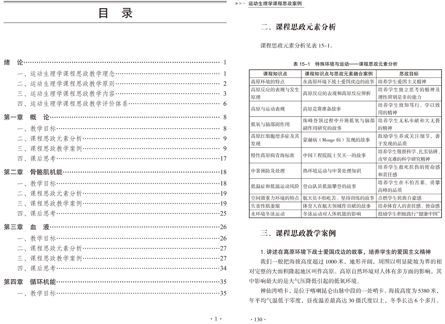 《运动生理学课程思政案例》以专业教材内容为主线，全面梳理各章节教学目标、课程思政元素、课程实例.png